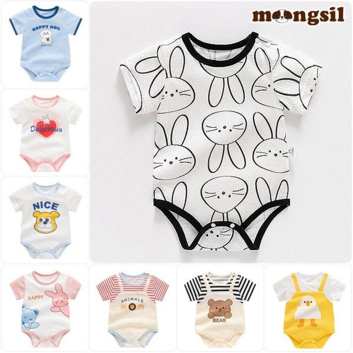 몽실이 위즐멜빵프린트 바디슈트 베어 토끼 강아지 귀여운 여름 아기 외출복