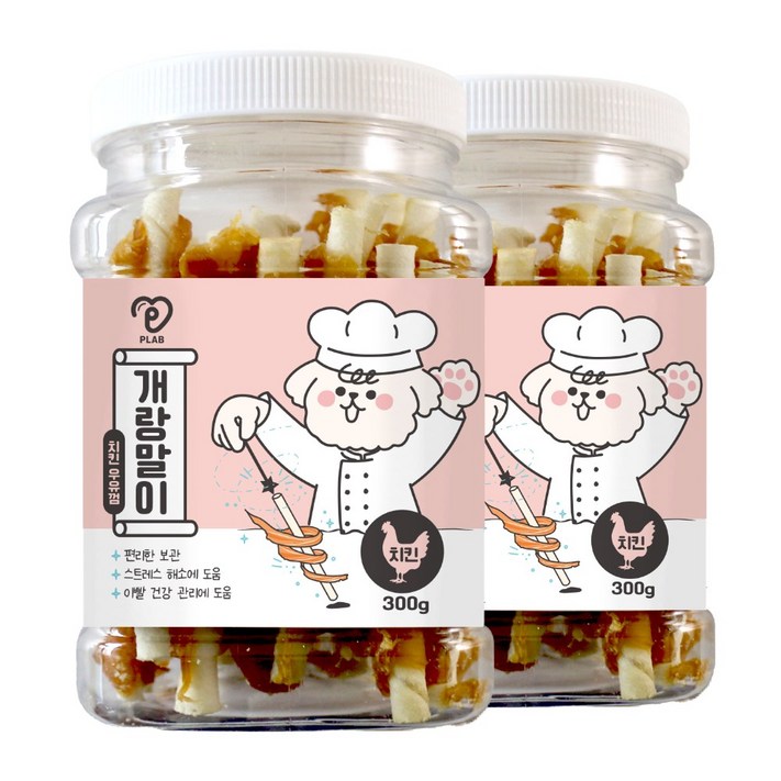 피랩 개랑말이 강아지 오래먹는 껌 간식, 2개, 300g, 치킨 우유껌