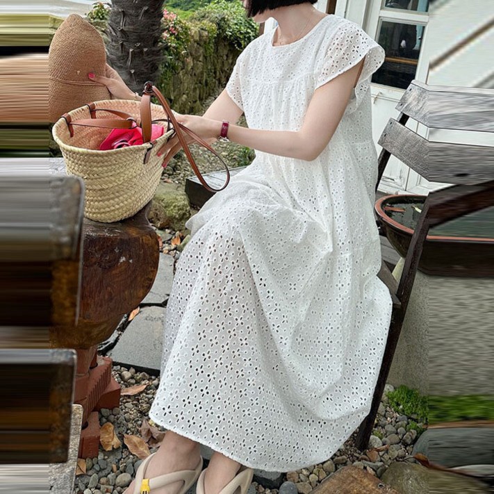 하젤 아포틱 루즈핏 아사면 펀칭 롱원피스M4038