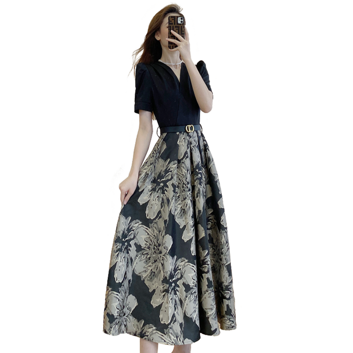 셀럽당 여성 여름 신상 반팔 브이넥 롱 잔플라워 원피스 FR0376KR