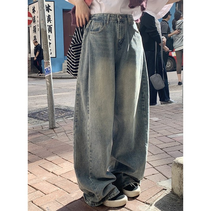 앤샵 롱,숏 기장선택 여성용 트베리 워싱빈티지 벌룬 사이드절개 와이드 데님 청바지4color