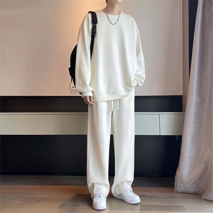 besteffie 츄리닝세트 남성용 편안한 100 면 긴팔 티셔츠와 트레이닝 팬츠 세트 가을 겨울 패션 홈웨어 캐주얼 스타일 E55