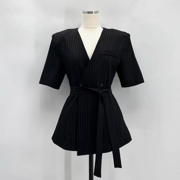 휠렉스 여성 오피스룩 자켓 반소매 허리띠 패션 스트라이프 블레이저 JA67