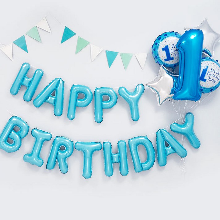 파티팡 C001 생일파티 장식세트 첫돌 해피벌스데이 블루 파티용품 파티풍선 돌잔치 생일파티 첫돌파티, 1개