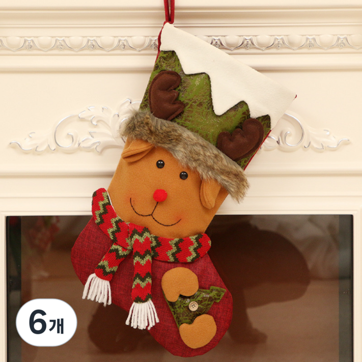 밸류플로우 크리스마스 산타 양말 주머니 23cm9cm, 6개, 루돌프07