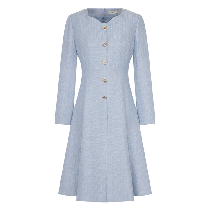 라인어디션 여성용 자수넥 쥬얼버튼 트위드 원피스