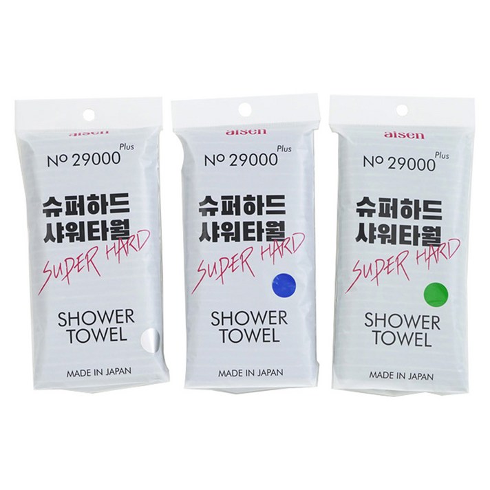 아이센 샤워타올 슈퍼하드 29000 PLUS 3종 세트, 블루, 그린, 그레이, 3개입, 1개 아이센 샤워타올 슈퍼하드 29000 PLUS 3종 세트, 블루, 그린, 그레이, 3개입, 1개