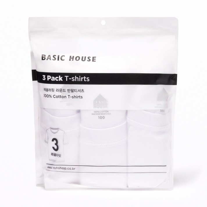 베이직하우스 남녀공용 통기성 순면라운드 30수 반팔티 오리지널팩 3p HATS0101