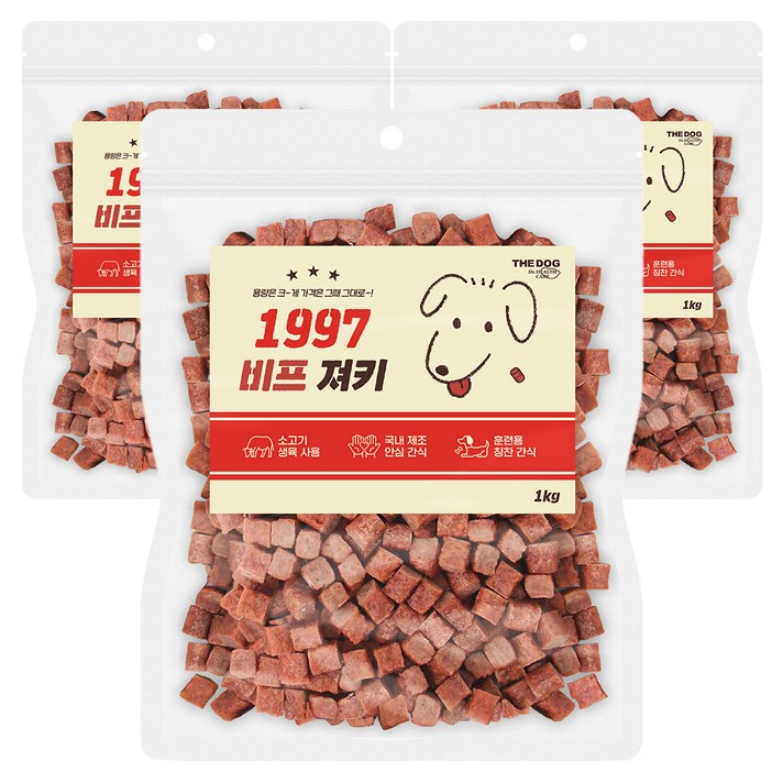 더독 1997 져키 강아지 간식, 비프맛, 1kg, 3개 더독 1997 져키 강아지 간식, 비프맛, 1kg, 3개
