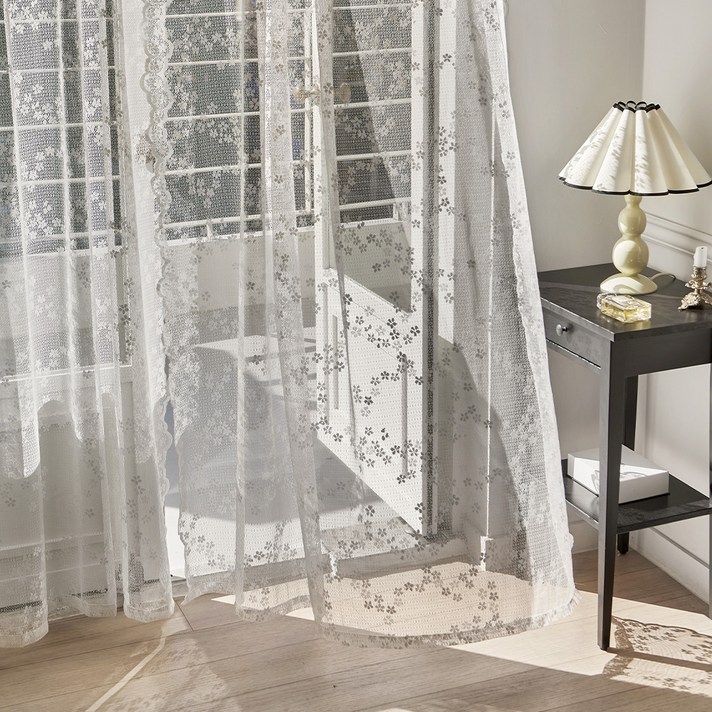 쁘리엘르 플라워 자수 엘린 레이스 커튼