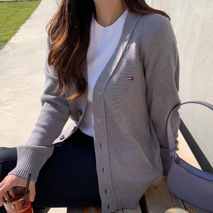 타미힐피거 사계절 착용 코튼 브이넥 오피스룩 남성용 데일리 캐주얼 가디건