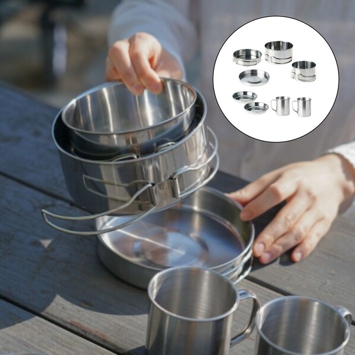 2인 캠핑용 스텐 코펠, 8P 세트, 1세트