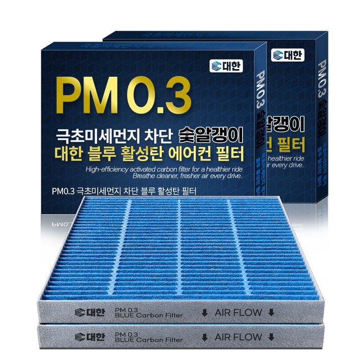 대한카필터 PM0.3 블루 활성탄 자동차 에어컨 필터, 2개, BF118