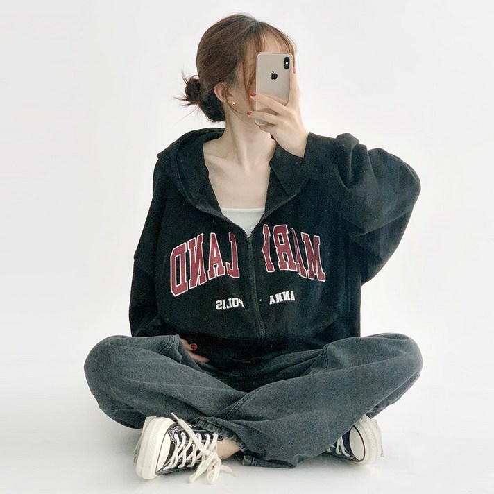 국내제작간절기ver 데이지클로젯 메리 긴팔 레터링 오버핏 후드집업  봄 가을 루즈핏 빅사이즈 여성 여자 기본템 학생 교복템 데일리룩 남성 남자 남녀공용 프린팅 얇은 아우터