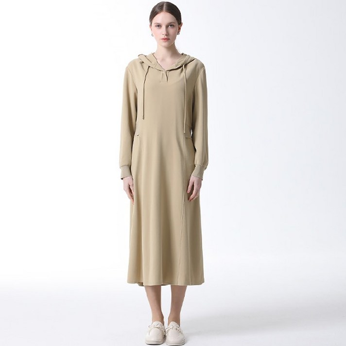 리스트 백 포인트 후드 플레어 원피스