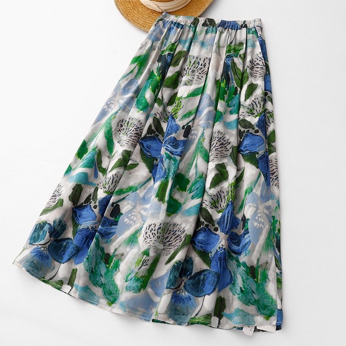 POMTOR 여름 봄 로맨틱한 튤립 여성치마 캐주얼 A라인 밴딩 플라워 바캉스  스커트