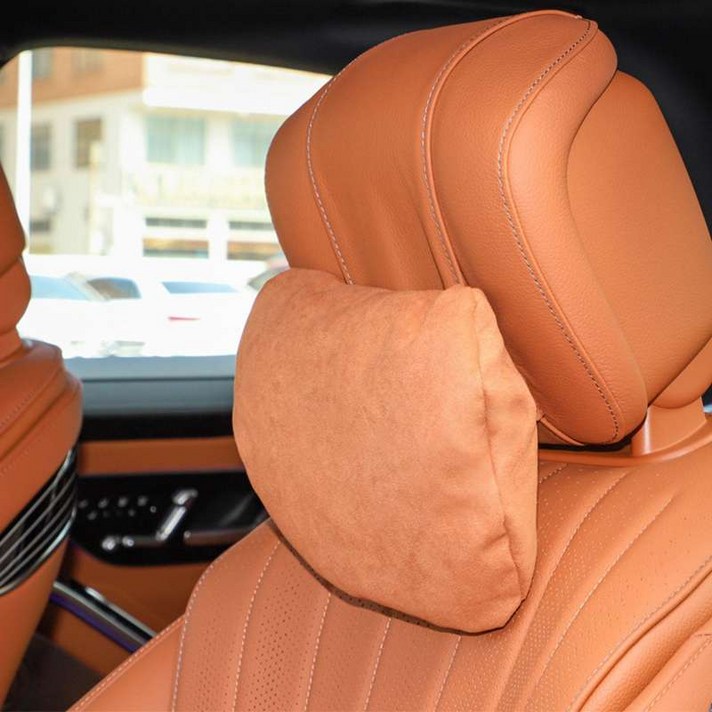 벤츠 목쿠션 스웨이드 목베개 허리쿠션 마이바흐 S클래스, 1개, 다크 브라운 목2P