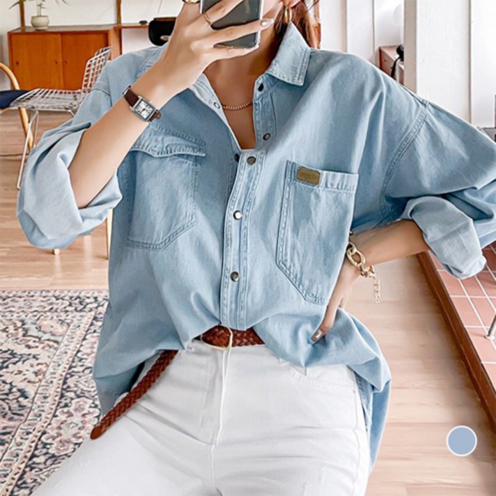 나크21 5599 여성용 여리핏 오버핏 베이직 데일리 데님셔츠 나들이룩 오피스룩 새내기룩  NK21T32