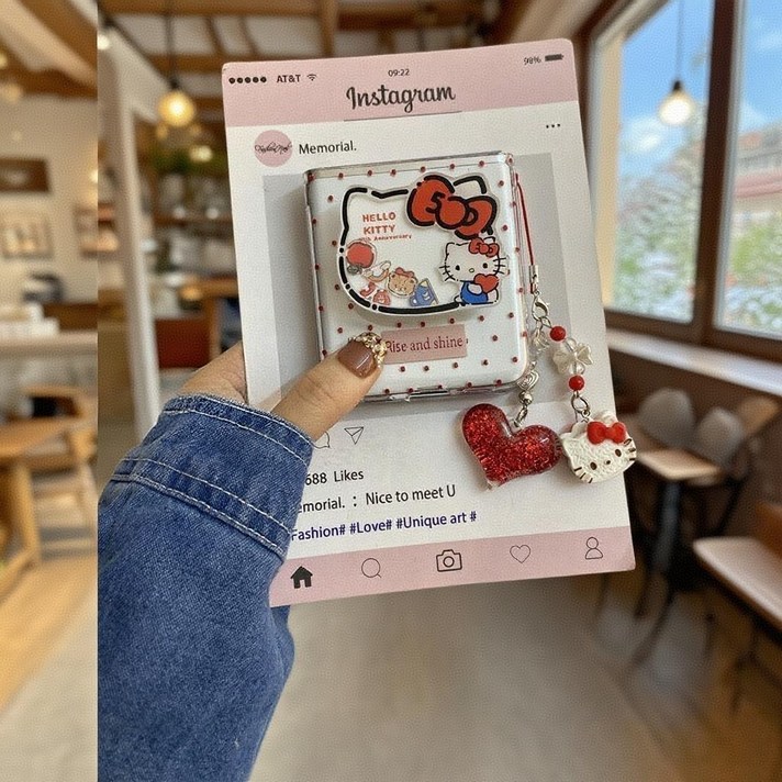 갤럭시 Z플립567 헬로키티 힌지보호 풀커버 스트랩 스마트톡 케이스