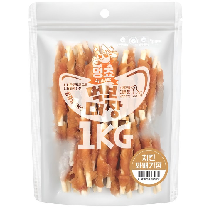 멍쵸 먹보대장 1kg 9종 강아지간식, 1개, 1kg, 먹보대장 치킨꽈배기껌