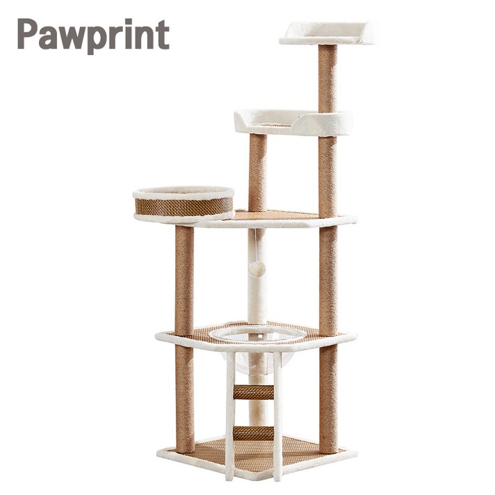 Pawprint 캣타워  고양이에게 안정적이고 넓은 공간 제공, 스크래처로 발톱 관리 가능, 튼튼한 내구성으로 오래 사용, 심플 디자인으로 거실 및 작은 공간에 적합