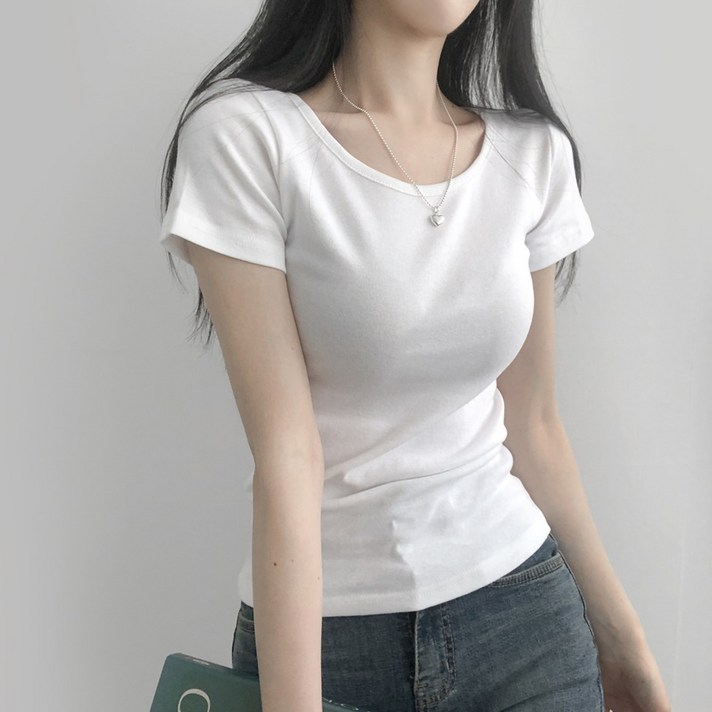 리리의감각 11할인여성 기본 유넥 슬림 이너 면 반팔 티셔츠