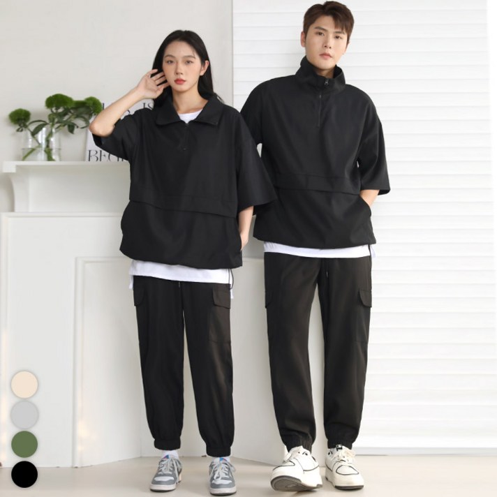 텐클로 빅사이즈 상의 90140 남녀공용 바람막이 반집업 반팔 아노락 조거 팬츠 트레이닝 상하세트