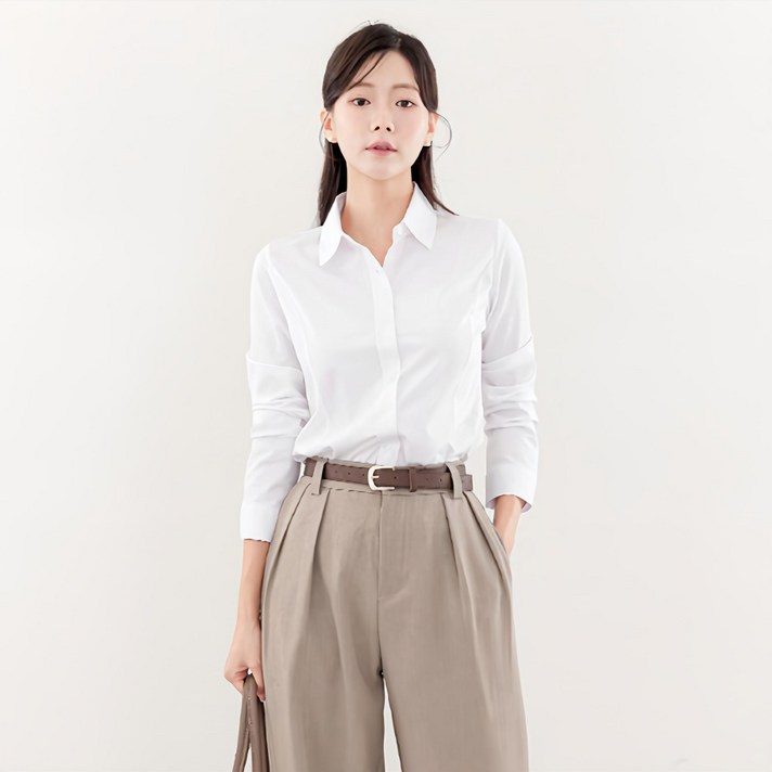 더웨이나인 흰색 스판 카라 정장 셔츠 블라우스 남방 긴팔 빅사이즈 XS4XL 고급