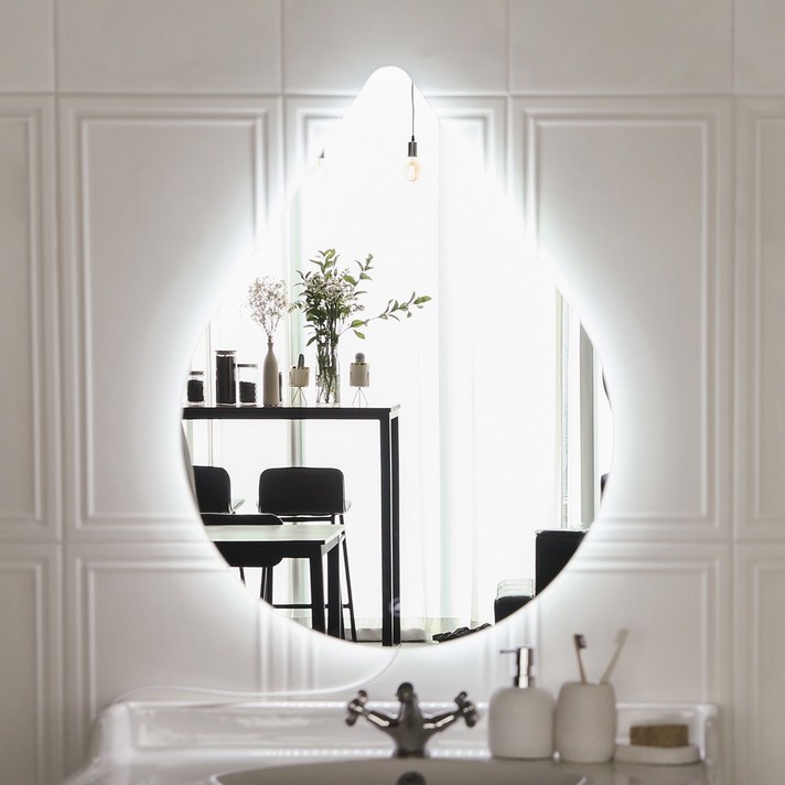 라헨느 프리미엄 LED 물방울 비정형 조명거울 간접조명 인테리어 욕실 화장실 카페 미용실 벽거울, 3색 조정 터치형 주광색주백색전구색