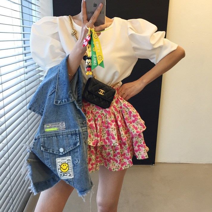 온리유 셔링 벌룬 퍼프 세미크롭 반팔블라우스 5color