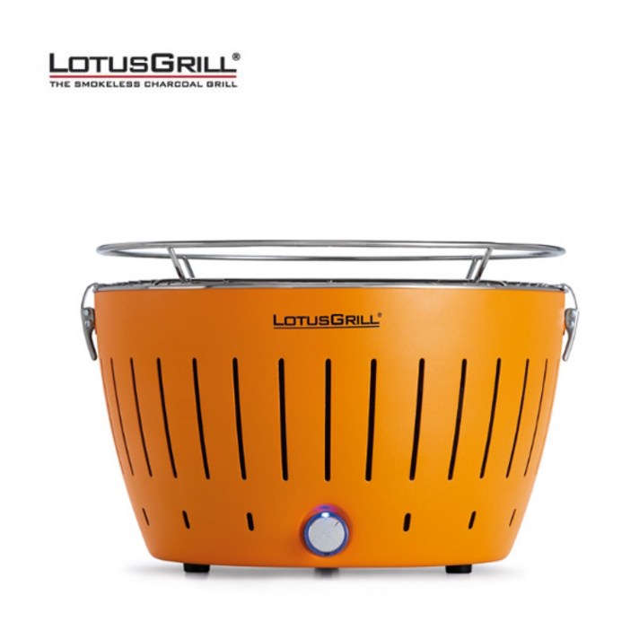 로터스그릴 L 사이즈 숯불 바베큐그릴 숯 착화제 포함 G340 직경 32CM 캠핑그릴 바비큐그릴 숯불그릴 오렌지컬러, 1세트