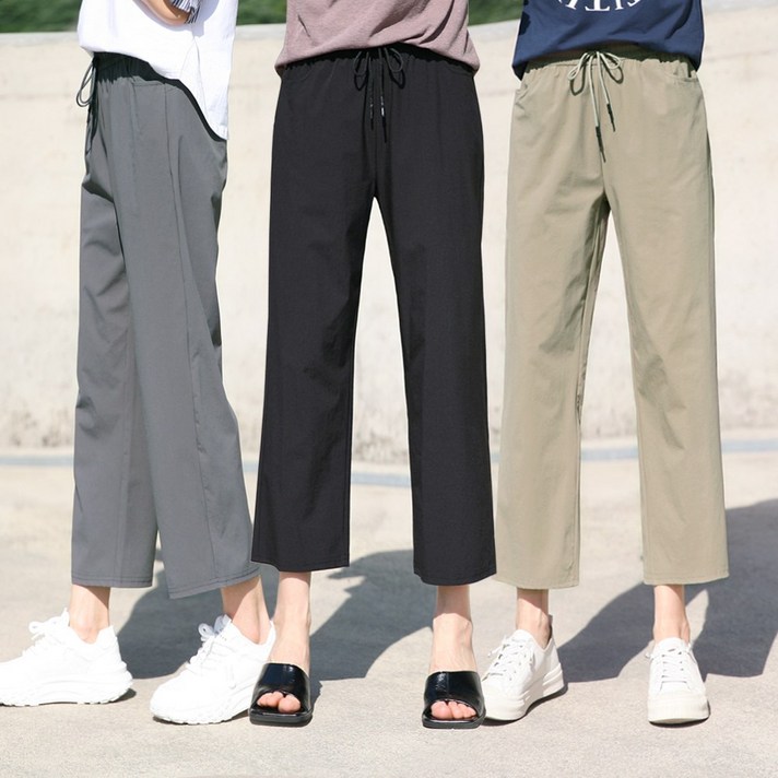 동대문스타일 가볍고 시원한 아이스 세미와이드 8부 밴딩 팬츠 여성 여름바지 동대문스타일 가볍고 시원한 아이스 세미와이드 8부 밴딩 팬츠 여성 여름바지