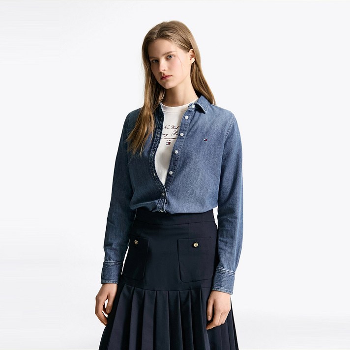 타미힐피거 미드 블루 데님 셔츠 T22F0WSH004WT21A9