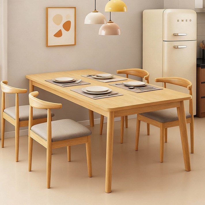 홈컴 식탁 심플 우드 다용도 사각 테이블 원목 식탁