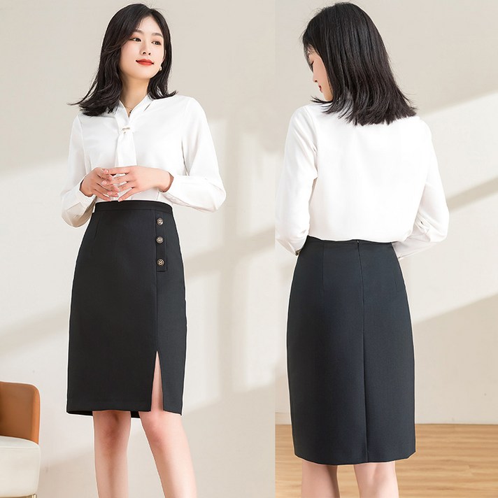 아이도스 여성 고급 정장치마 여자 빅사이즈 데일리 H라인 하프 스커트 봄 여름 가을