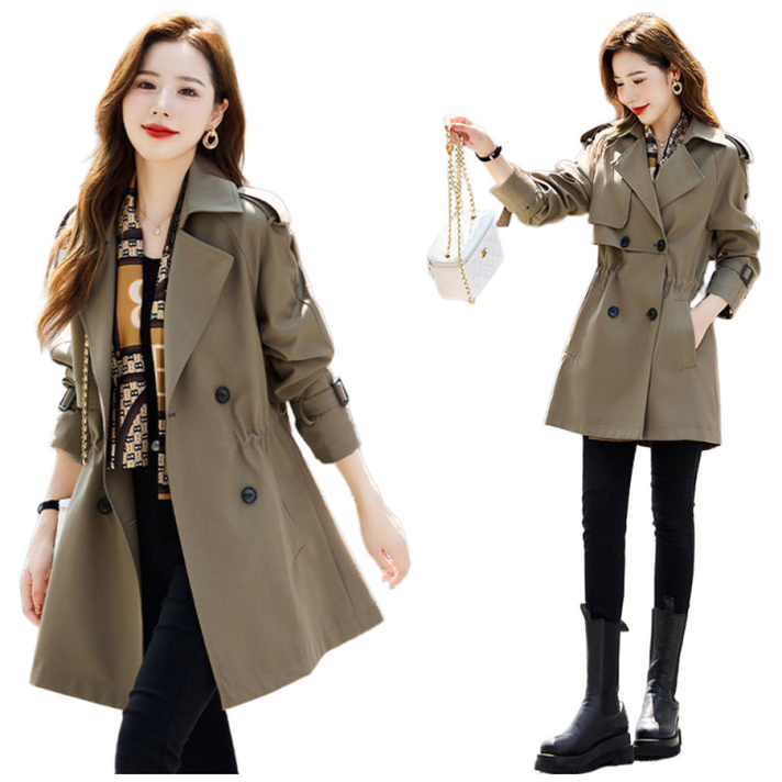 FANSYLI 여성 하프 트렌치코트 봄가을 캐주얼 슬림핏 코트 0815K35