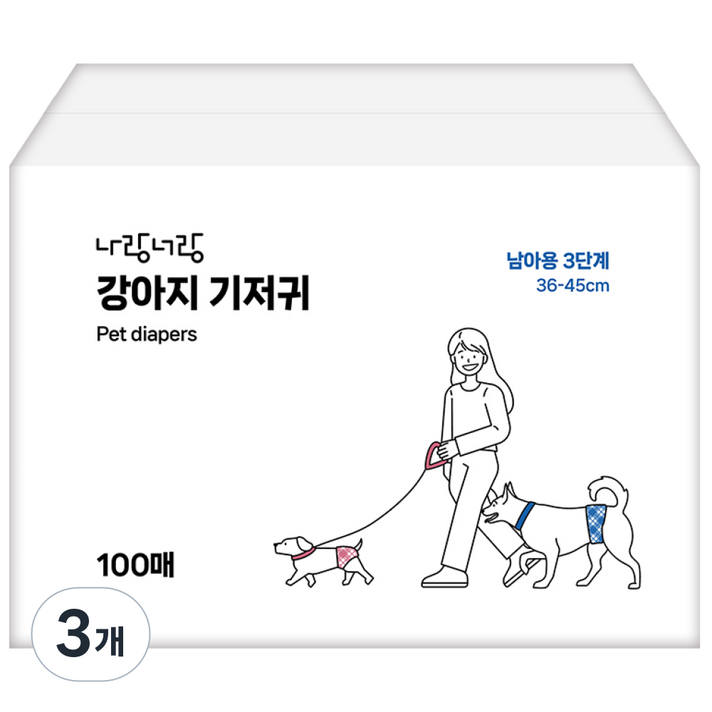 나랑너랑 남아용 강아지 기저귀, 중형, 3개, 100개입