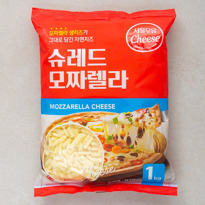 헬스/건강식품 서울우유 슈레드 모짜렐라 치즈, 1kg, 1개