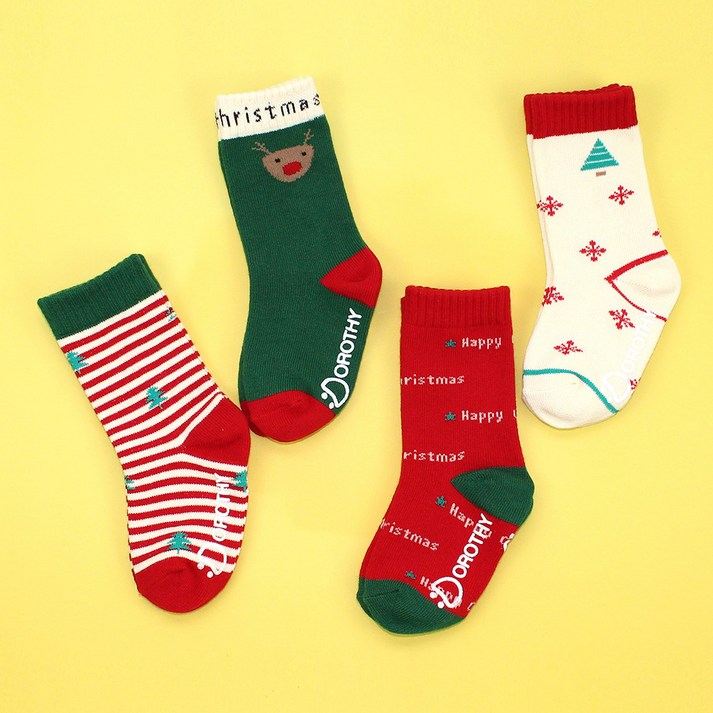 아동용 크리스마스 패키지 보온 양말 4족 세트