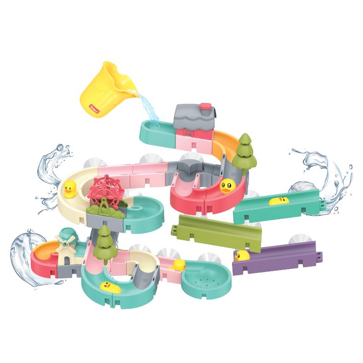 우드장난감 키저스 워터 슬라이드 블록 포레스트 유아 목욕놀이 장난감 62p, 혼합색상