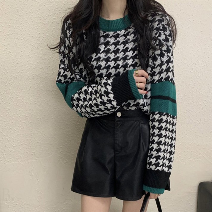 니즈플리 긴팔패턴 여성이너니트 독특한니트 배색니트 특이한니트 시보리니트