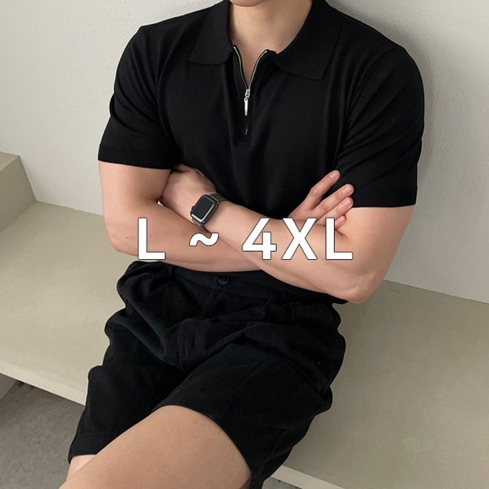 어둑 남자 빅사이즈 머슬핏 지퍼 니트 반팔카라티