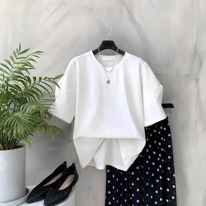 행복여신상무배메이드 벌룬 퍼프 소매 티셔츠