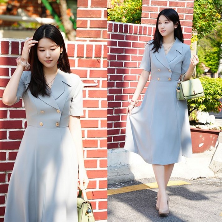 비비디아 신상 여름 정장 슬림핏 카라 브이넥 반팔 원피스 하객룩 오피스룩 상견례 원피스  5486