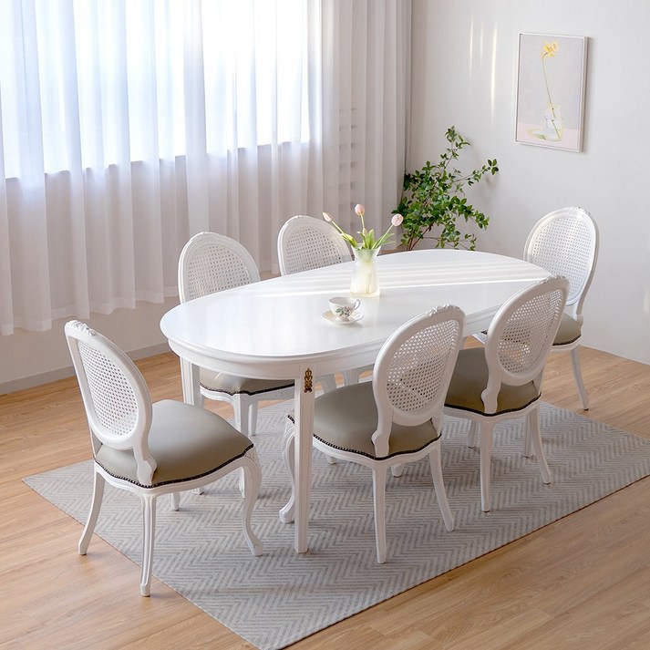 크램드 프렌치 엔틱 6인용 원목 식탁세트 아이린의자