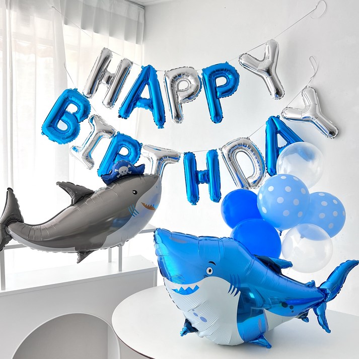 하피블리 상어 풍선 가랜드 생일 파티 용품 세트, 해적상어세트