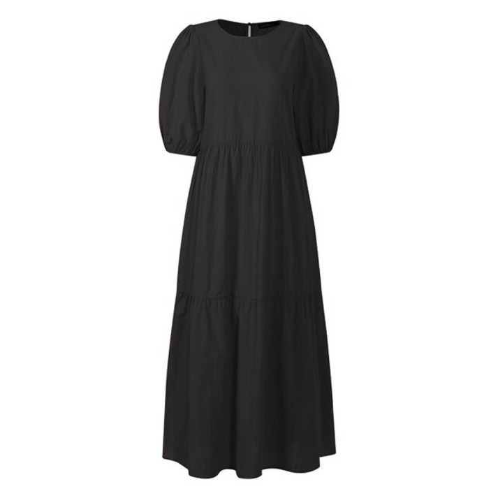 ZANZEA 세련된 퍼프 슬리브 드레스, 2023 솔리드 러플 맥시 하이웨이스트 캐주얼 로브, 여름 선드레스