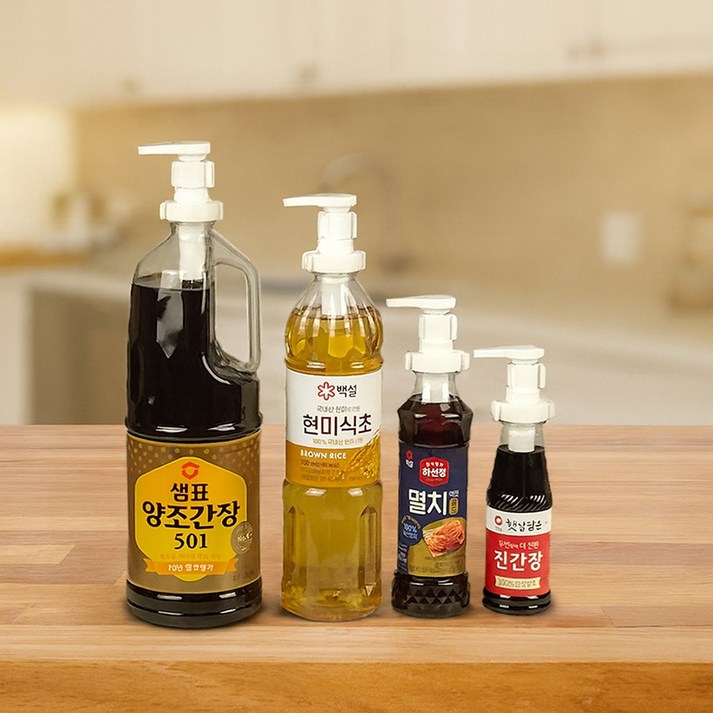 반스푼 원터치 액상 조미료 정량 펌프 디스펜서 세트