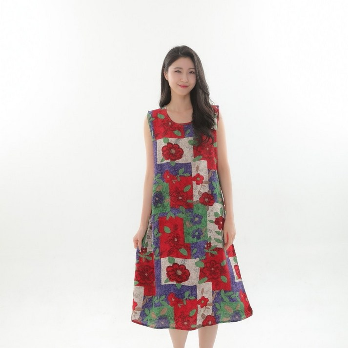 인견총각 자연인견 플라워 잠옷 민소매 원피스 홈웨어