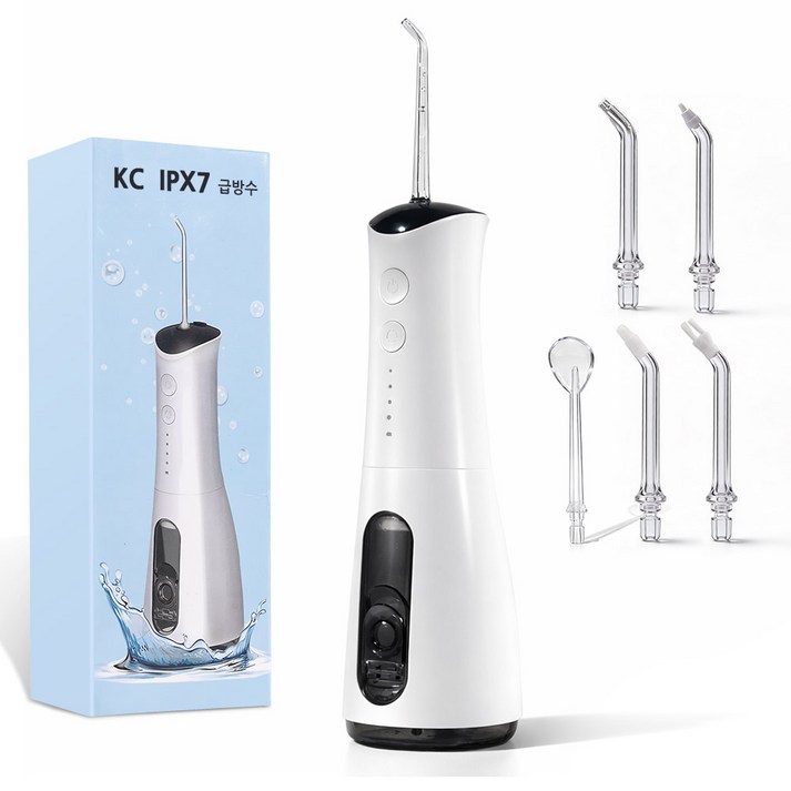 무선 파워클린 구강세정기 휴대용 스케일링 IPX7급방수+5개노즐팁 수치실 치아 틈 입안 청결기, 화이트